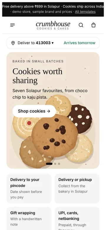 Bakery and sweets demo on a phone