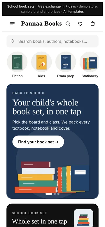 Books and stationery demo on a phone