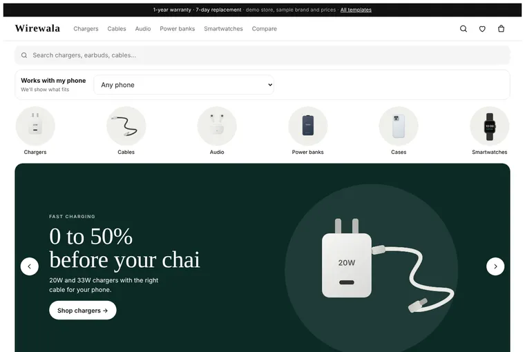 Mobile accessories demo on a laptop