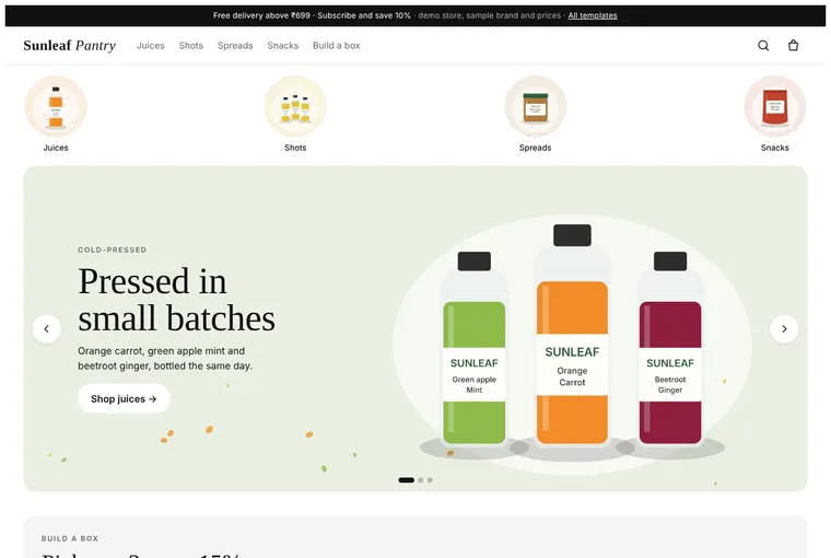 Juices, snacks and spreads demo on a laptop