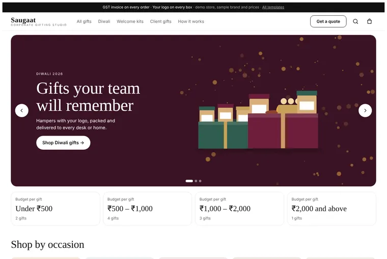 Corporate gifting demo on a laptop