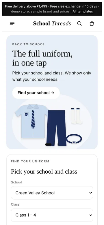 School uniforms demo on a phone
